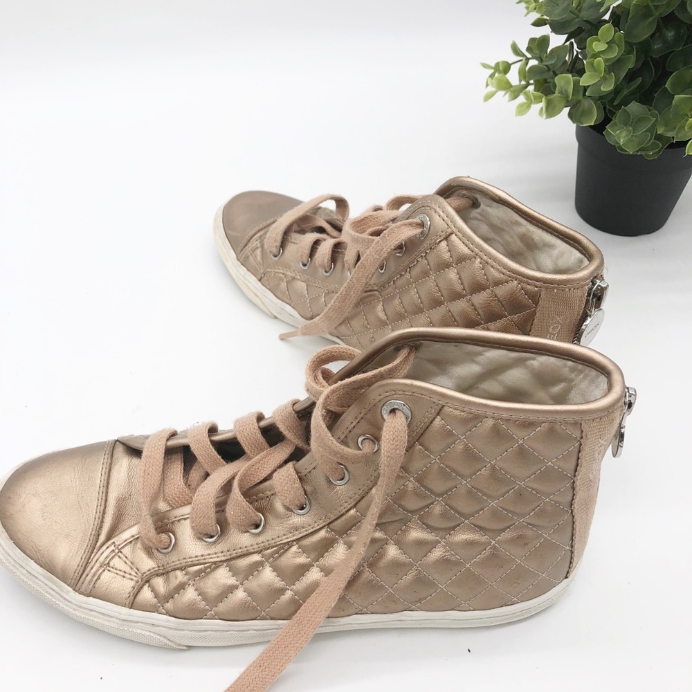 GEOX New Club Quilted High Top Sneakers Rose Gold - Picture 12 of 14